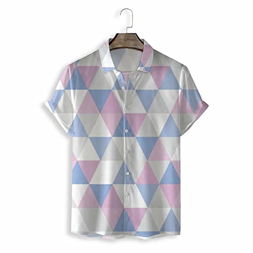 Chemise de plage manches courtes hommes à imprimé triangle géométrique coloré et style aloha