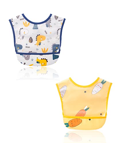 XPEX Lot de 2 bavoirs imperméables en couleurs différentes, tissu rotin, bavants, pour enfants de 0 à 3 ans, pour dessiner, jouer et manger