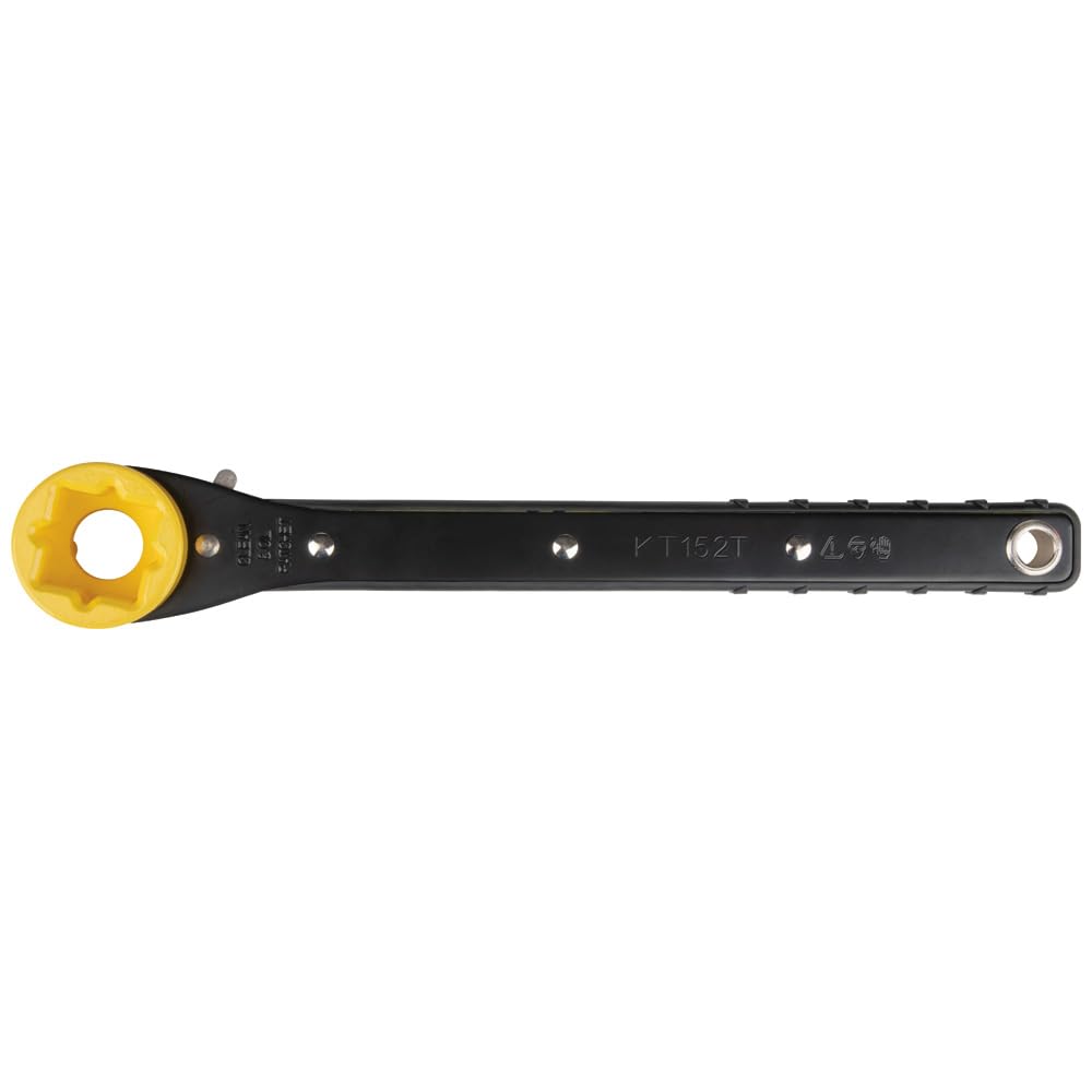 Klein Tools KT152T - Llave de trinquete delgada 4 en 1 con mango largo y estriado para agarre y apalancamiento, color negro