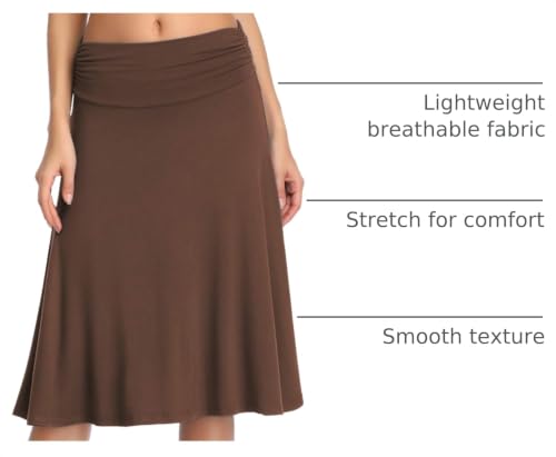 Image of Urban CoCo Women's Ruched High Waist Knee Length Jersey A-Line Stretchy Flared Casual Skirt