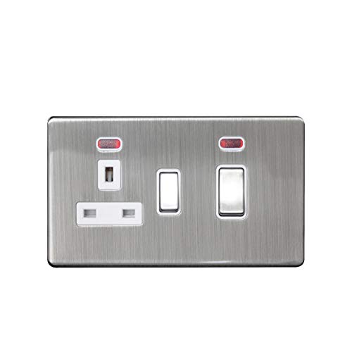 Arlec Ss Metal Scwless 45 A Cooker Control Neon, Stainless Steel Finish