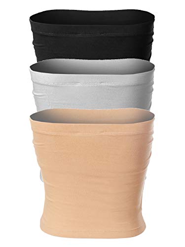 Image of MixMatchy Women's 3 Pack Tube Top Built-in Bra Strapless Ruched Bandeau