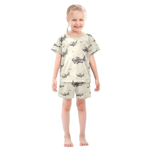 Pajama Sets Short Sleeve Airplane Sketches on Paper Soft Cotton Summer Sleepwear 2 Piece PJS Size 5-14T4