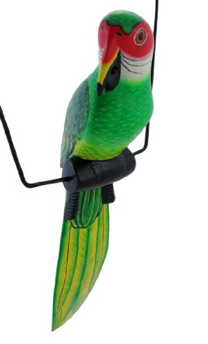 Estatua colgante de pájaro loro verde de madera de 23 pulgadas miniatura 3