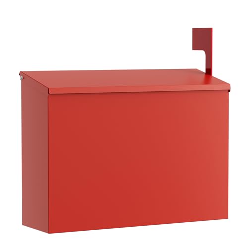 VERSASKY Wall-Mount Mailbox for Outside Large Capacity Rust-Proof Mail Box with Stay-Open Lid & Red Flag Kit Galvanized Steel Weather-Resistant Post Box for House Outside 10.5x4.3x14.2 Red