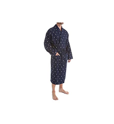 POLO RALPH LAUREN Men's All Over Pony Cotton Robe L009 L/XL Navy/Cream