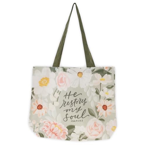 Image of Christian Art Gifts Natural Canvas Tote Bags for Women with Inspirational Scripture, Easy Carry Woven Shoulder Straps