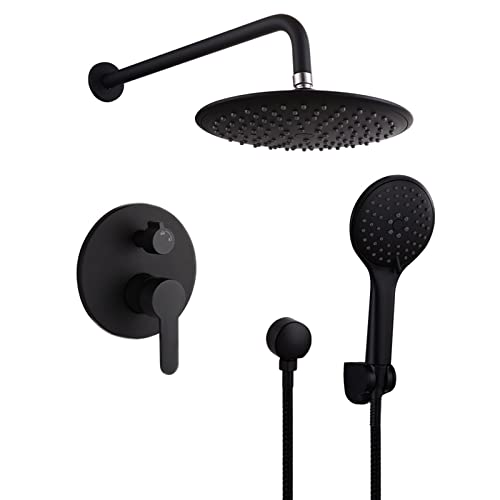 Robinet de douche encastré noir mat à jet pluie et douchette réglable