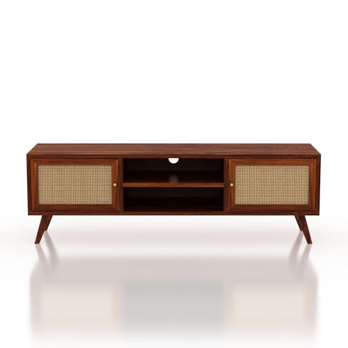 Image of The Attic Janah TV Cabinet, Solid Wood Sideboard TV Cabinet for Living Room, Wooden Free Standing TV Unit Side Board Table with Storage, Honey Matte Finish