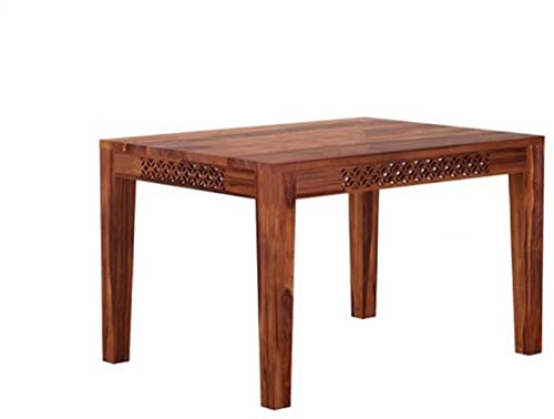 Image of MURALICRAFT Solid Sheesham Wood Square Dining Table 4 Seater | Four Seater Dinning Table with 2 Cushioned Chairs & Cushioned Bench for Home | Dinner Table Dining Room Sets for Restaurants, Honey Brown