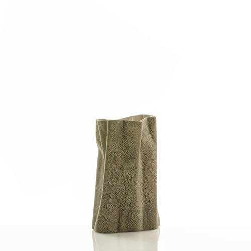 WINK DESIGN, Vaso SVEVA-A - vaso in ceramica - effetto pietra - colore sabbia - cm 14x14x26