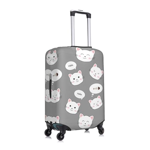 Elastic Travel Luggage Cover Printed Cat Face Doodle Double-Sided Suitcase Protector Bag,Dust-Proof Anti-Scratch Washable Baggage Covers For Kid Adult,Large3