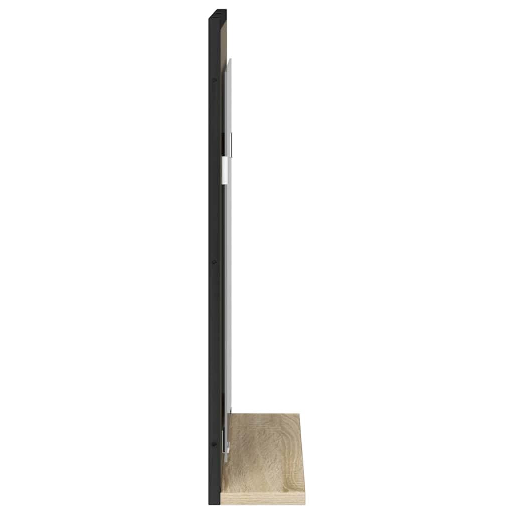 Specchio Da Parete Bagno Nero 50x60 Cm Con Mensola Legno | Vetro Piano, Telaio In Legno Ingegnerizzato, Durevole, Per Bagno Residenziale O Hotel