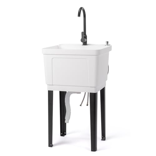 Comparison: Best Sink For Laundry Room 9 VINGLI 13-Gallon Utility Sink Laundry Tub for Washing Room, Freestanding Utility Sink with Stainless Steel Faucet, (White, 19.7"W x 18.9"D x 33"H)
