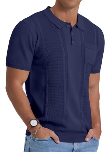 Sailwind Mens Textured Knit Polo Shirts Short Sleeve Summer Collared T Shirt with Pocket3