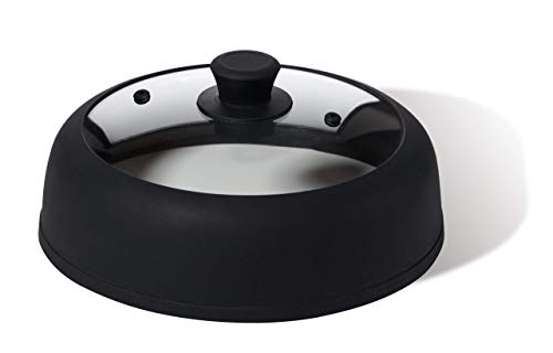 Bezrat Vented, Easy Grip, Silicone and Glass Microwave Cover Black – Microwave Splatter Guard for 6–7–8–9-10 inch Plates and Bowls