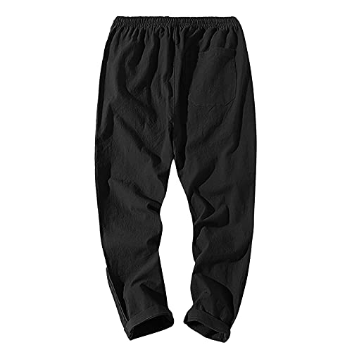 XIAXOGOOL Linen Pants for Men Big & Tall Loose Fit Elastic Waist Lightweight Joggers Drawstring Beach Yoga Trousers