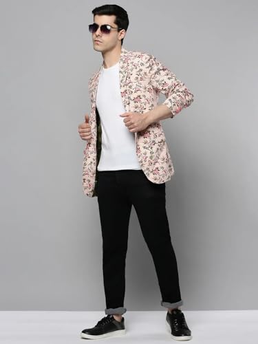 Image of SHOWOFFFF Men Printed Front-Open Casual Blazer | Notched Lapel Full Sleeves Cotton Blazer for Mens | Slim Fit Regular Length Blazer for Men's