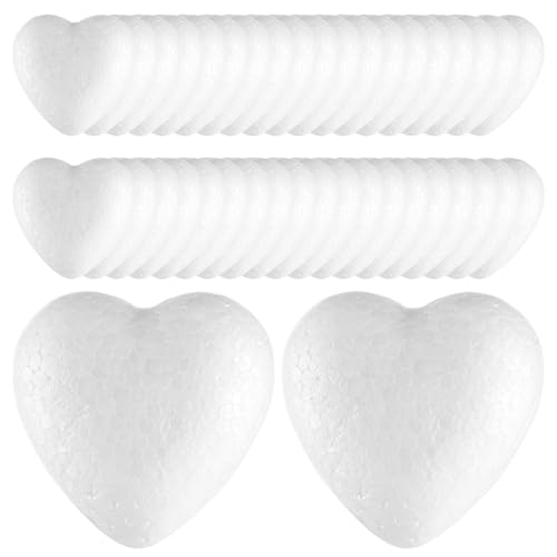ZOFUN Lot de 40 boules en polystyrène en forme de cœur de 5 cm - Grandes boules en polystyrène - Pour bricolage, artisanat, Saint-Valentin, Noël, mariage,...