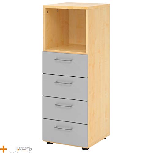 Preisvergleich Produktbild Büromöbel Experte Standcontainer Büroschrank Aktenschrank Ahorn-Silber Metallgriff