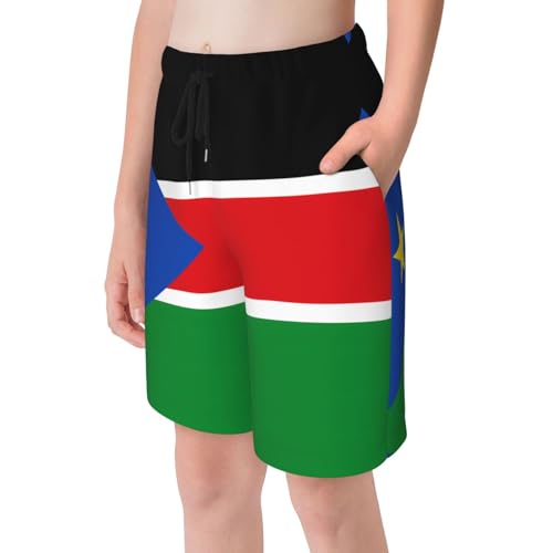 Flag of South Sudan Youth Beach Pants, Soft and Breathable, with Drawstring Waist, Suitable for Sports and Leisure.4
