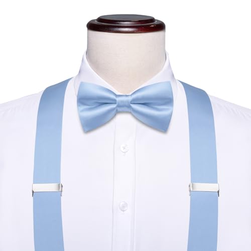 Image of Hi-Tie Men Suspender Bowtie Set Suspenders Pre-tied Bow Tie Pocket Square Cufflinks Adjustable Y Shape 6 Clips Braces Tuxedo