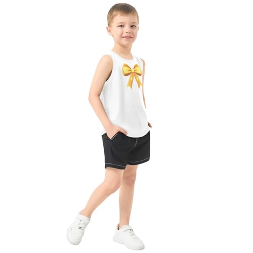 Boys Tank Top Shirts Ribbon Bow Yellow Sleeveless T-Shirts Crew Neck for Kids Clothing Children4
