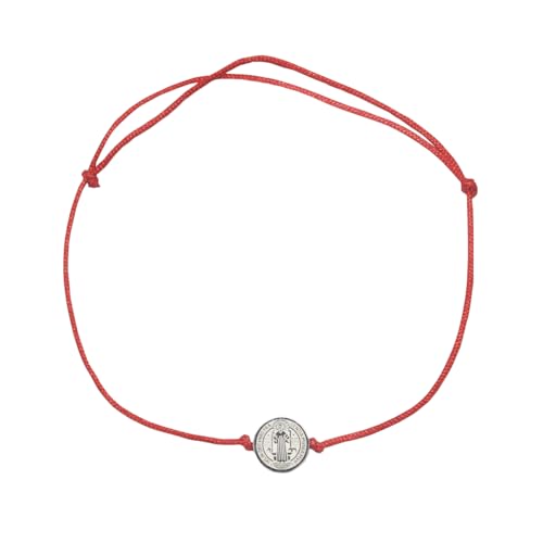 Catholic Town St Benedict inspirational adjustable red cord bracelet, available with Gold or Silver medals2