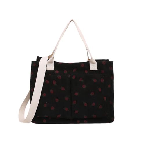 Image of Strawberry Tote Bag for Women with Pockets Corduroy Crossbody Shoulder Handbags Purse for Work