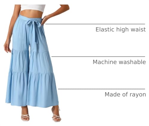 Image of Allegra K Women's 2026 Summer Wide Leg Palazzo Pants High Waisted Flowy Trendy Casual Lounge Boho Beach Ruffles Trousers
