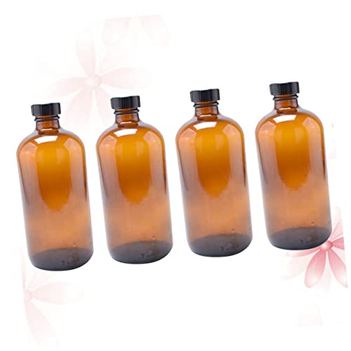 Alipis 4pcs Condiment Containers Perfume Refillable Brown Glass Bottles Boston Round Lid