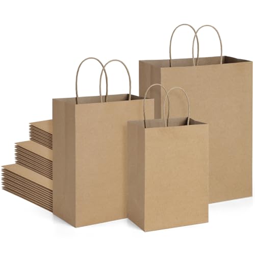 Bolsas de regalo de papel kraft BagDream surtidas en 3 tamaños con asas pack de 100 unidades