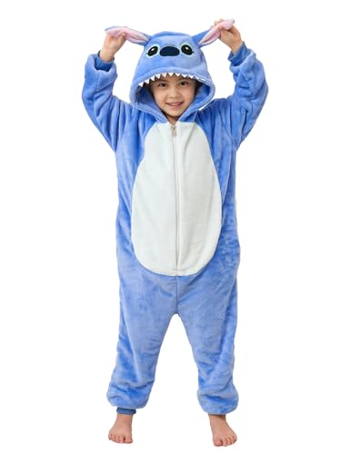 xinhauli Unisex Kids Onesie Flannel Cosplay Animal Costume Halloween Onesie Pajamas Home Clothing A-blue