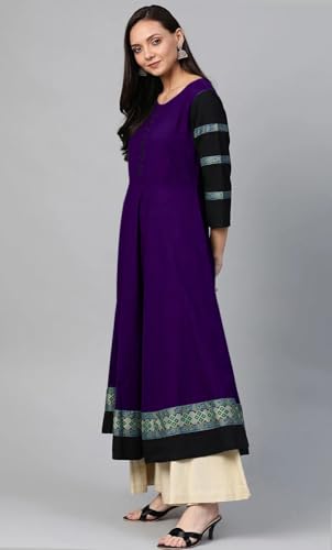 Image of Cotton Silk Anarkali Printed Border Long Umbrella Gown Kurta for Women