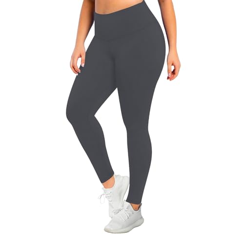 Today's Deals Leggings for Women Plus Size Tummy Control Lightweight Stretch High Waist Pants Soft Running Workout Trendy Yoga Pants Hiking Leggings Women Grey 4X-Large