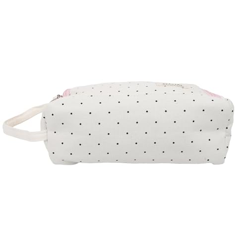 Image of Zollyss Polyester Big Capacity Pencil Case High Large Storage Pouch Marker Pen Case Simple Stationery Bag School College Office Organizer for Teens Girls & Boys (White with Black dots)