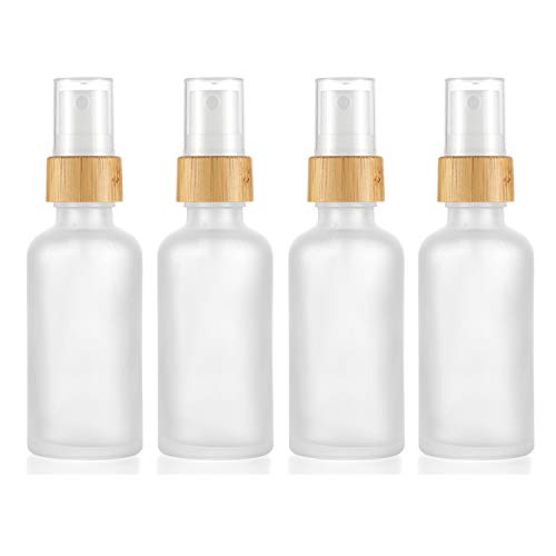 4 Pcs Frosted Glass Spray Bottle Fine Mist Atomizer Fragrance Perfume Sample Vial With Bamboo Lids Essential Oils Aromatherapy Sprayer Bottles (50ml(1.7oz))