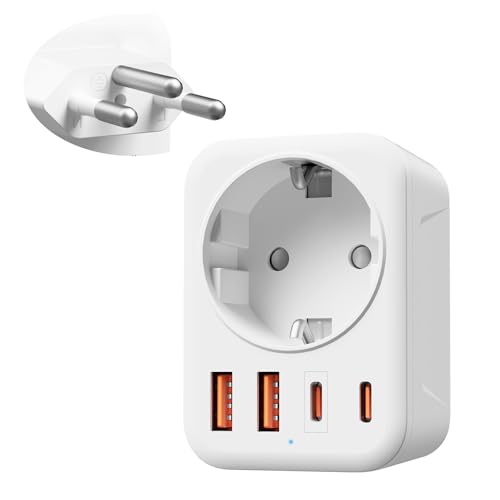 Adaptateur Suisse UE, 5 en 1 Adaptateur de Voyage Suisse avec 1 AC & 2 USB-C & 2 USB-A (3.4A), Adaptateur Suisse à 3 broches pour Liechtenstein, Madagascar,...
