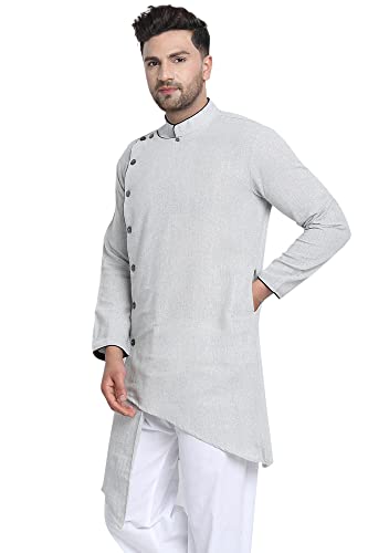 SKAVIJ Men's Tunic Top Cotton Long Kurta Indian Wedding Casual Summer Shirt4