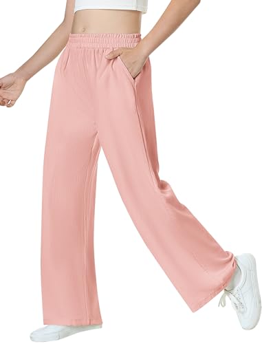 Image of EXARUS 3 Pack Girls Wide Leg Pants Flowy Linen Teen Casual Loose Baggy