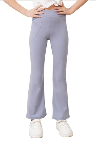 Girls Yoga Flare Leggings, Athletic Leggings for Kids, High Waisted Bell Bottoms for Dance Workout Light Blue