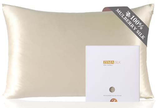 ZIMASILK 100% Pure Mulberry Silk Pillowcase for Hair and Skin Health,Soft and Smooth,Both Sides Premium Grade 6A Silk,600 Thread Count,with Hidden Zipper,1pc (King 20''x36'',Beige)