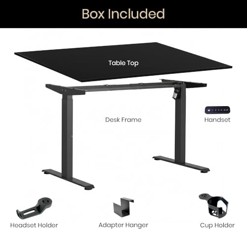 Image of Pulse Electric Height Adjustable Table Standing Desk with 4 Memory Presets| 1200 X 750 CM (25mm Black Top & Black Frame)| 80KG Wt Cap| 3 Year Warranty| Adaptor Hanger, Headphone & Cup Holder