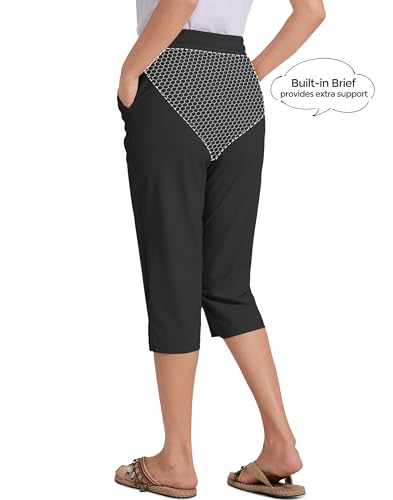 18" Beach Pants for Women Swim Pants Built-in Brief Quick Dry Summer Capris UPF50+ Knee Length Long Swim Bottoms2