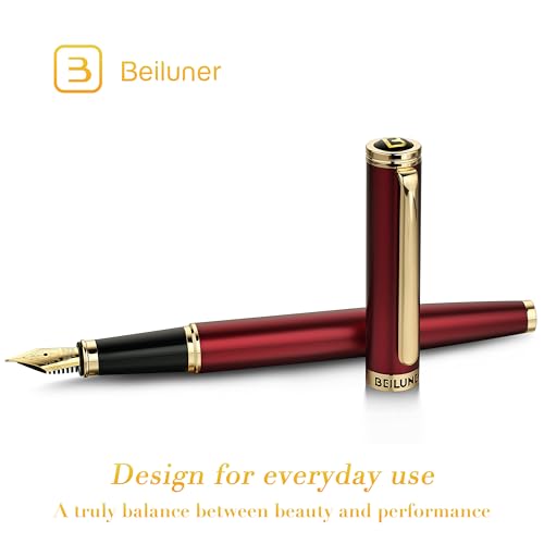 Image of BEILUNER Red Fountain Pen,Stunning Luxury Pens with 24K Gold Finish, Gorgeous 24K Gilded Nib(Fine), Trustworthy Pen Gift for Men&Women -Ink Converter-Elegant,Graduation,Office,Nice Pen for Writing