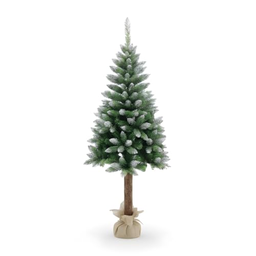 DAYRON - Árbol de Navidad Artificial Nevado de 150 cm con 260 Ramas Frondosas, Tronco Realista y Base de Yute Natural