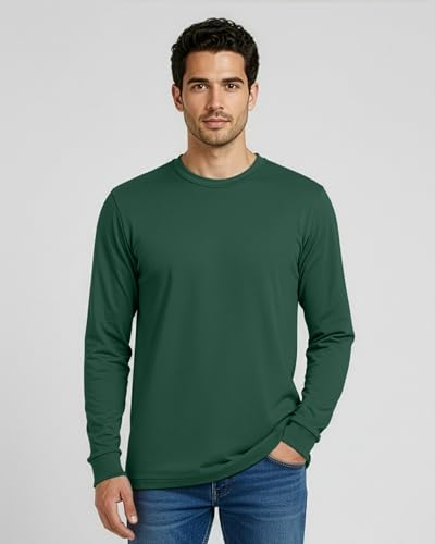 Image of Real Essentials 4 Pack: Men's Cotton Long Sleeve Crew Neck T-Shirt - Soft Work Casual Jersey Tees