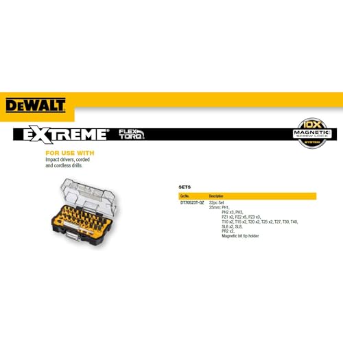 Image of DEWALT DT70523T-QZ 32-Piece EXTREME FLEXTORQ Screwdriver Set - Includes (31) 25mm Screwdriver Bits & 1 Bit Holder
