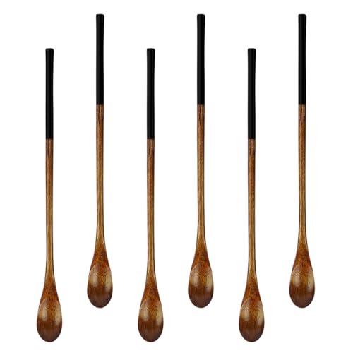 AOOSY 6 Pcs Small Wooden Spoons, 9 In Long Spoons with Rubber Handle