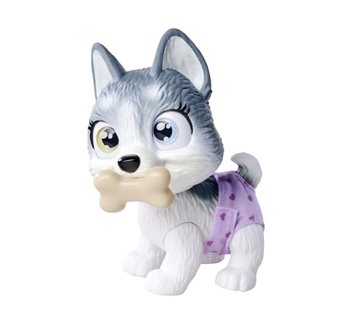 Simba 105950135 Pamper Petz Husky (ca. 15 cm) - Spielzeug-Hund mit Trink- und Nässfunktion für Kinder ab 3 Jahre - interaktives Tier-Baby mit Spiel-Zubehör und magischer Pfote